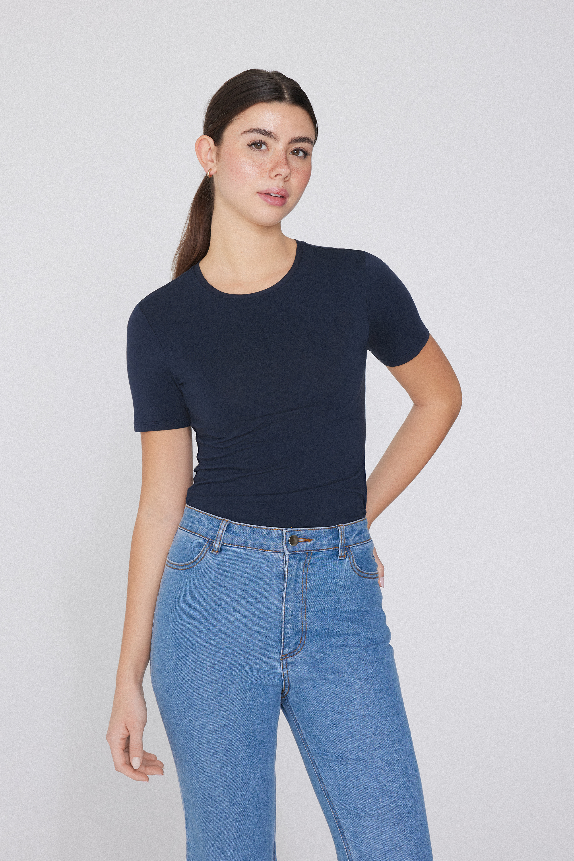 Rounded Neck Organic Stretch Cotton T-Shirt