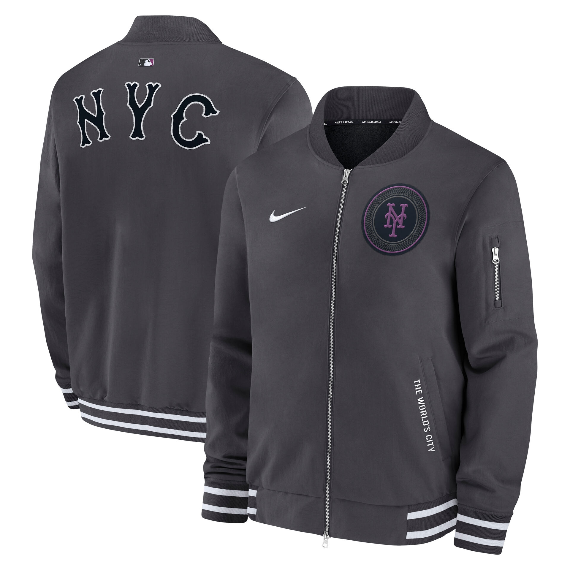 New York Mets City Connect 2026 MLB Authentic Dugout Bomber Jacket Anthracite