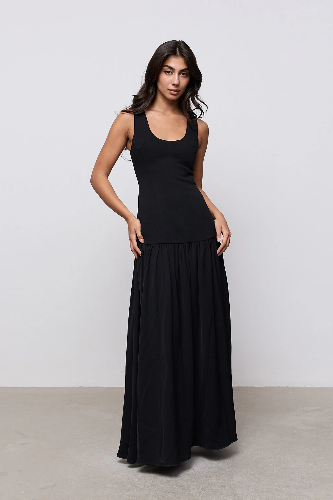 Cotton Mix Dropped Waist Maxi Dress