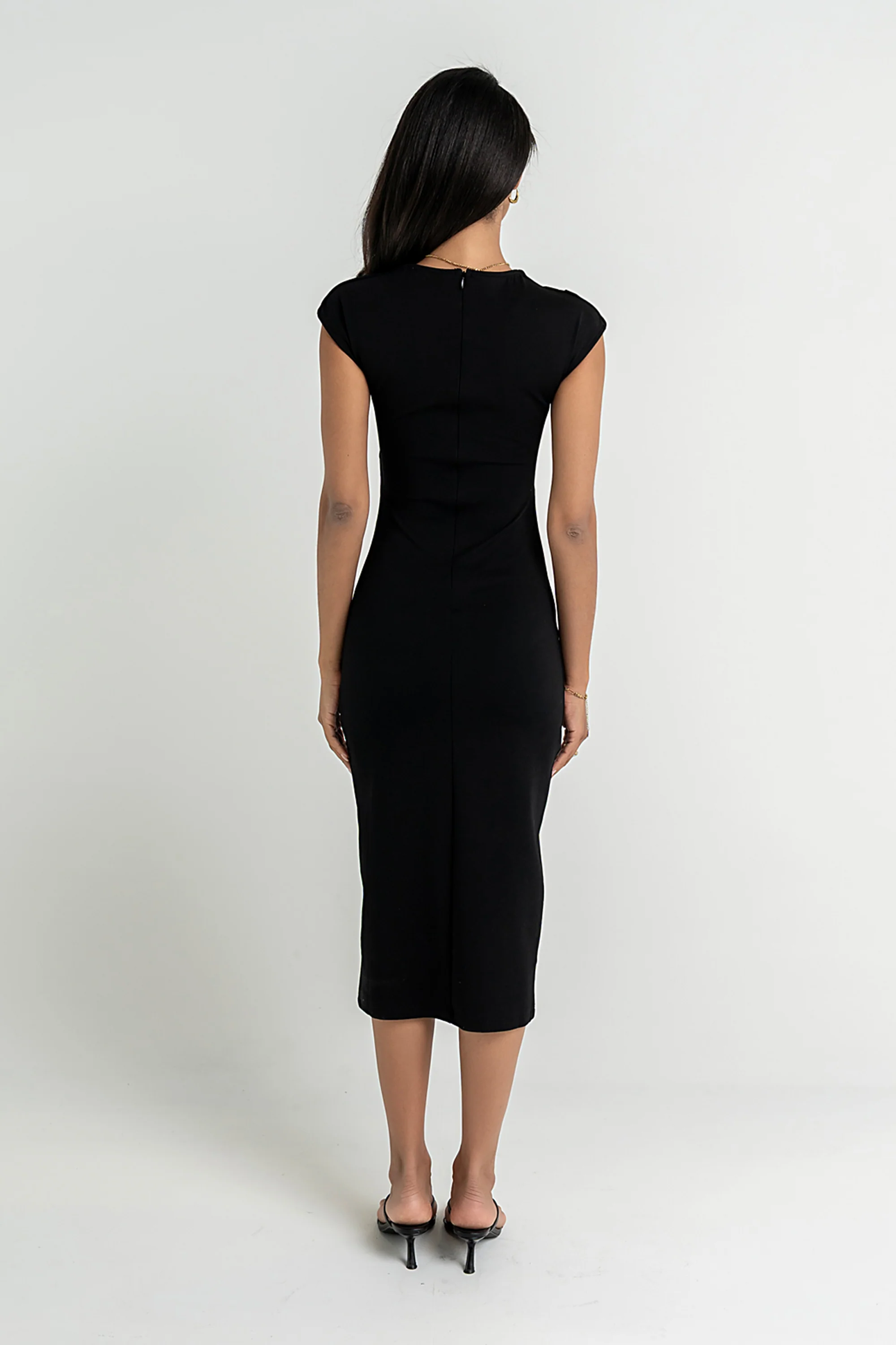 Ivy Fitted Midi Dress in Black