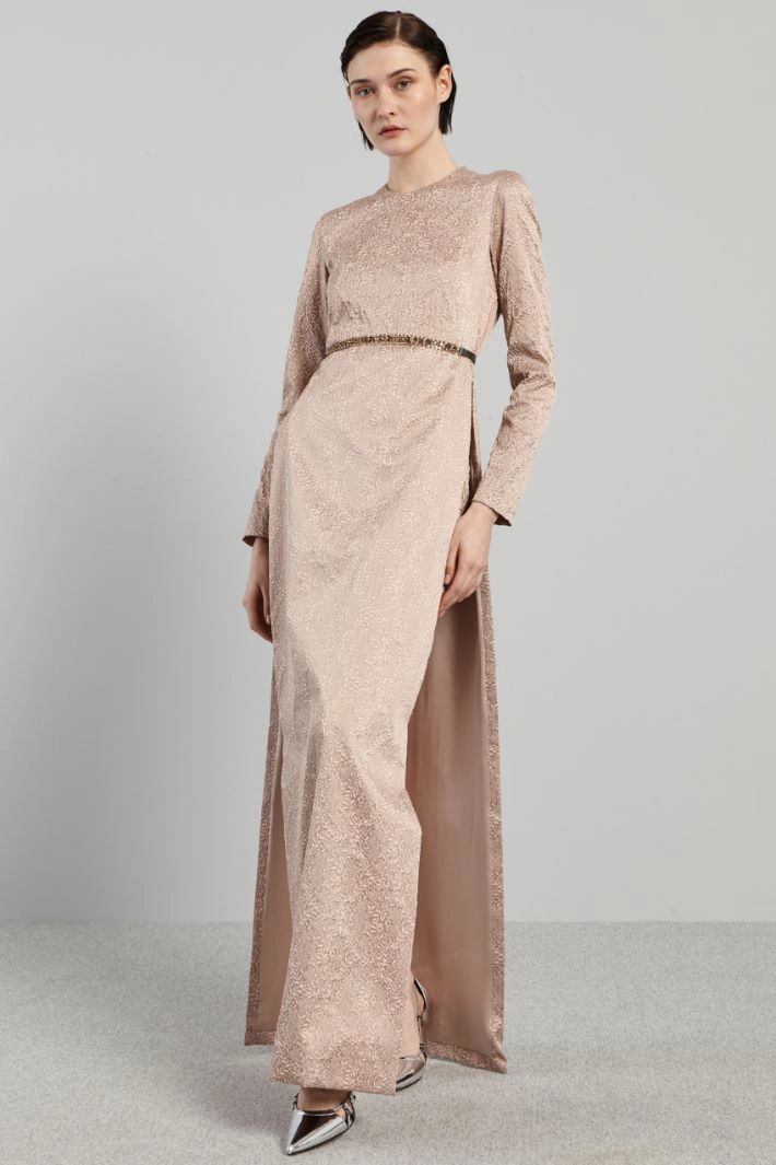 Long jacquard dress with panels - POWDER PINK