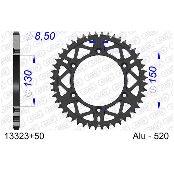 AFAM aluminum 520 anti-mud sprocket 50 teeth - grayRef: AA0034 / 13323+50