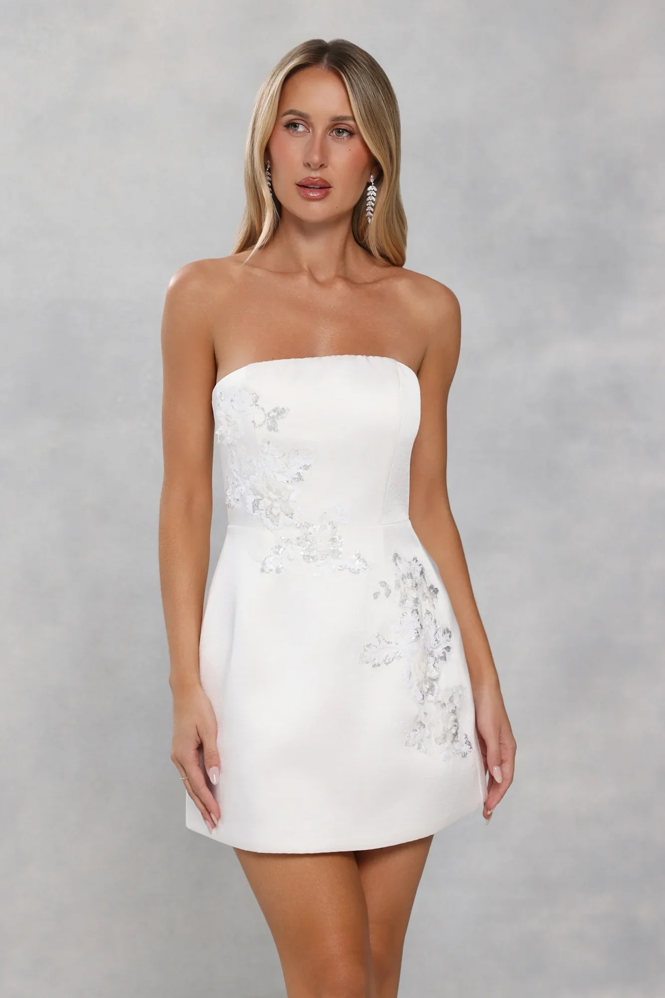 Dusk Desire Strapless Embellished Mini Dress White