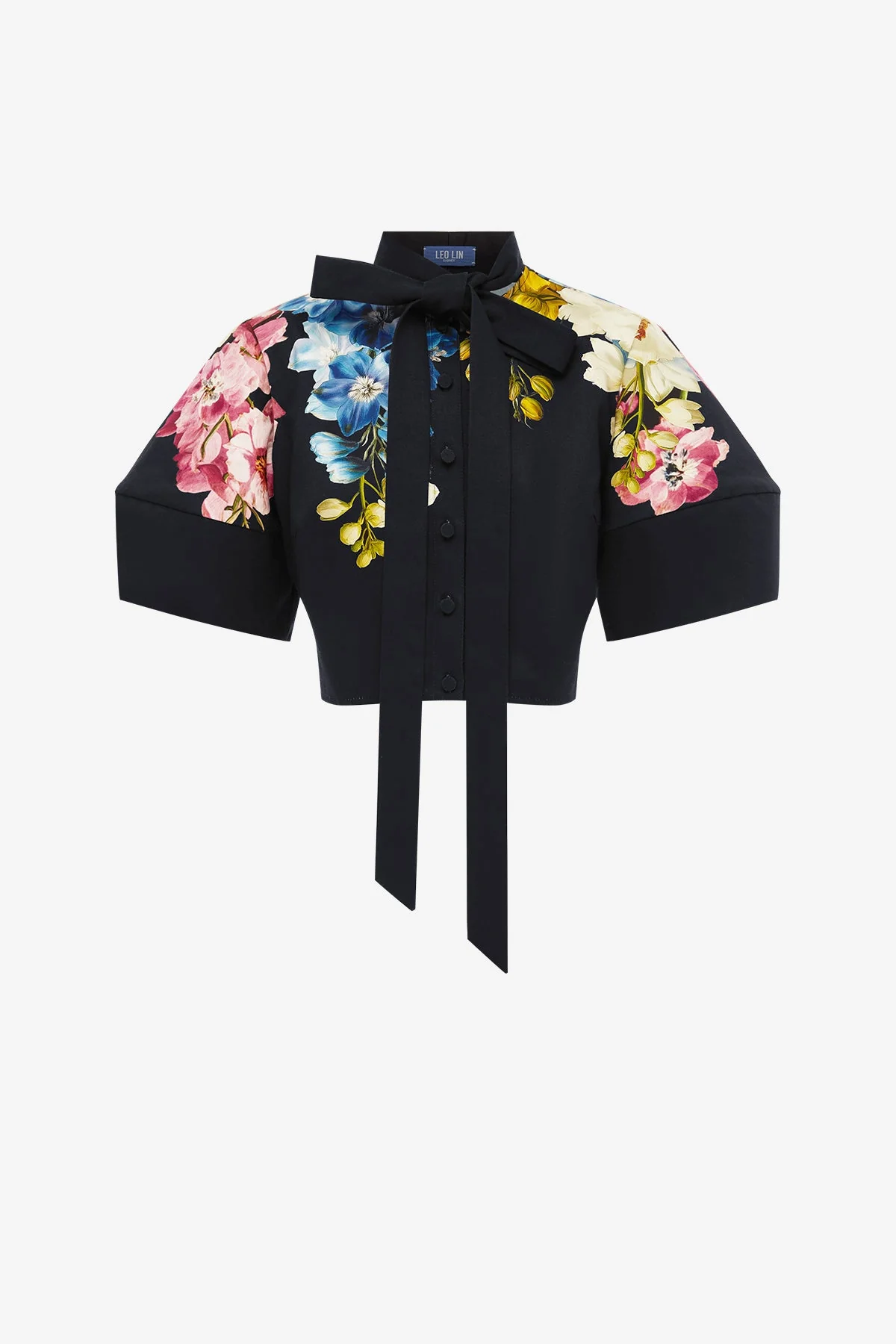 Molly Puff Sleeve Top - Snapdragon Print in Ebony
