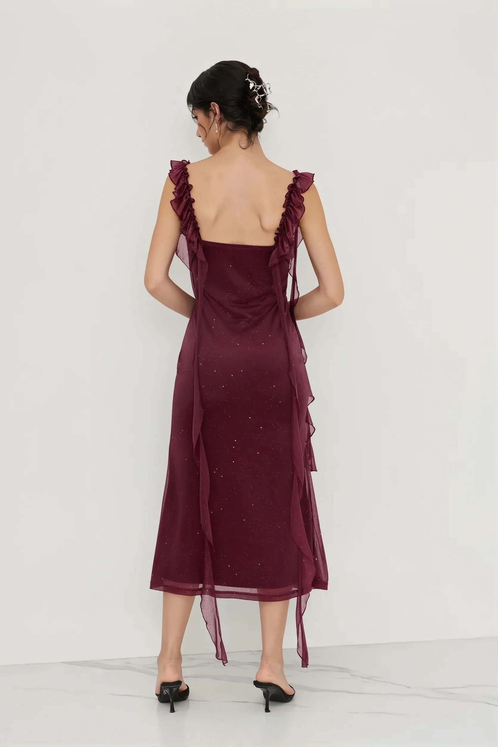 Shiny Flouncy Ribbon Elegant Maxi Dress