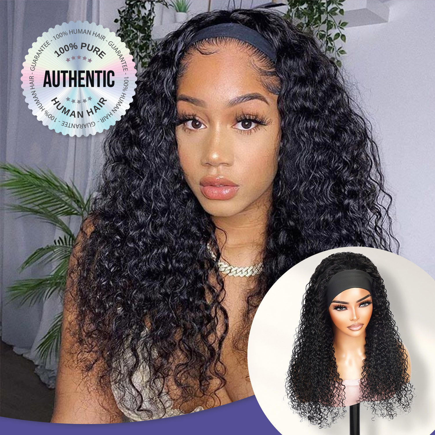 Diva Queen 100% Virgin Human Hair Wear and Go Glueless Headband Wig Jerry Curl 24