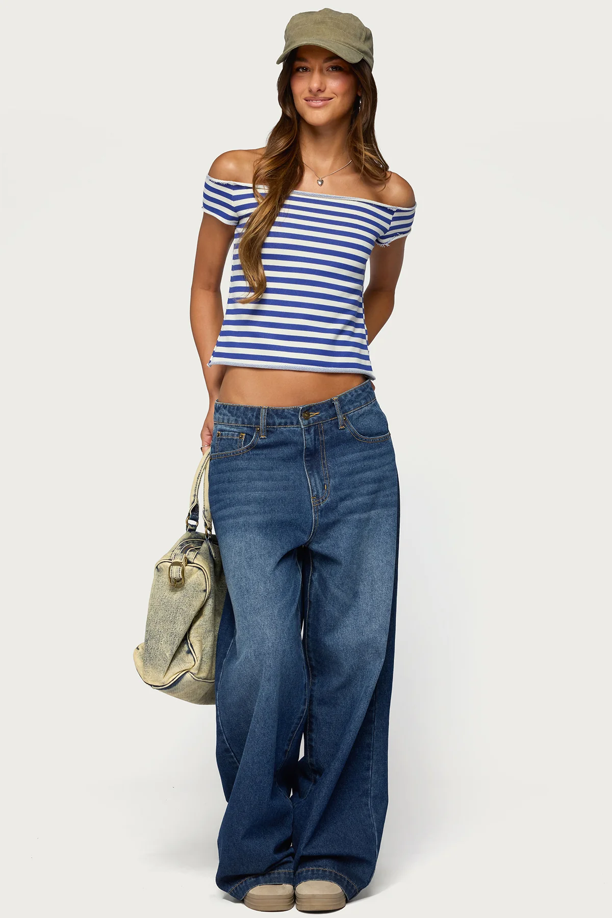 French Terry Striped Off Shoulder Top