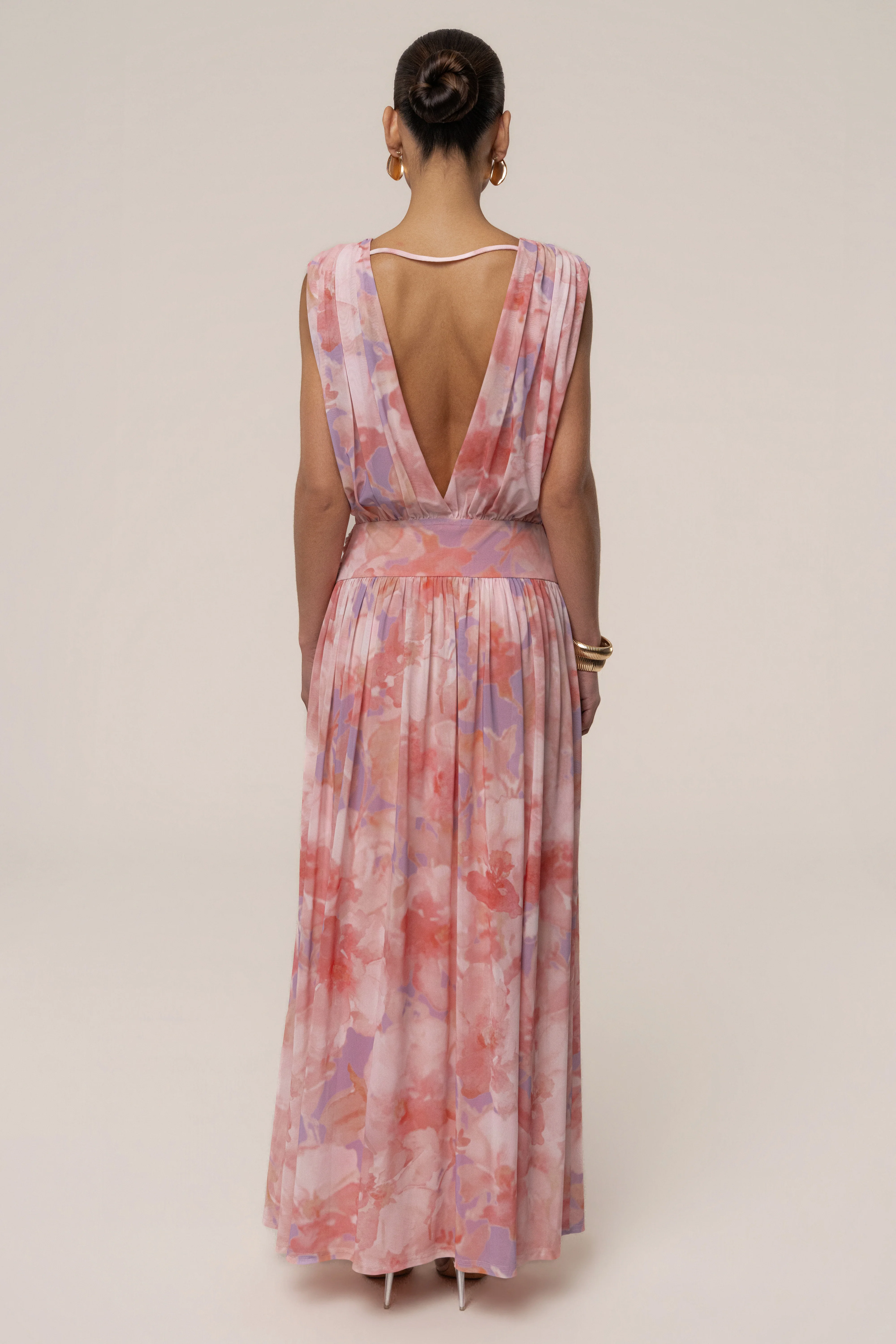 Pink Bloom Evening Flow Draped Maxi Dress