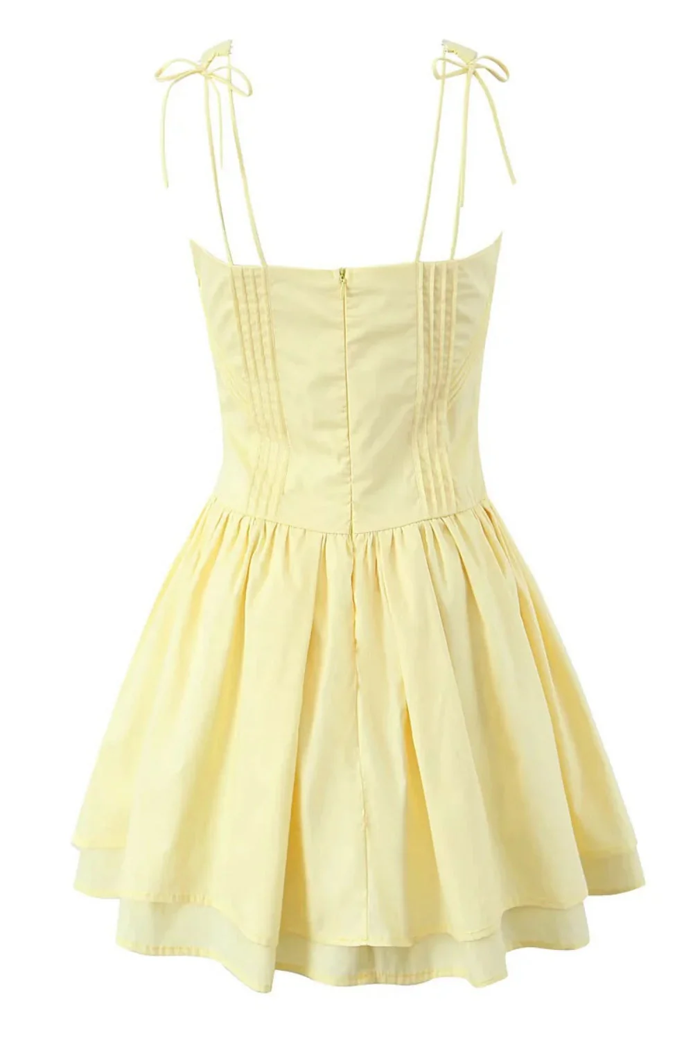 Yellow V-neck Lase-up Ruffle Party Dress