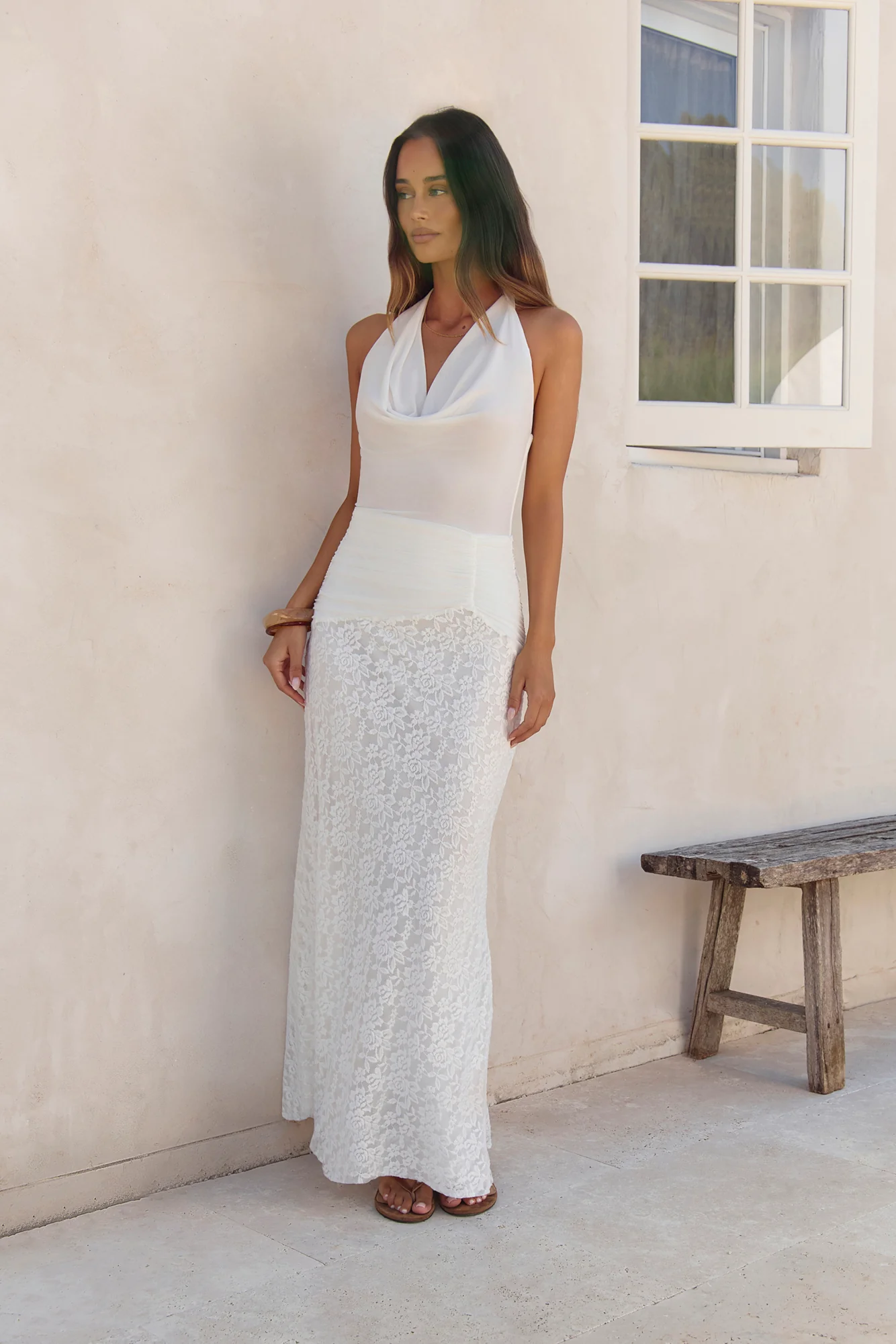 Fly To Paradise Mesh Halter Maxi Dress White