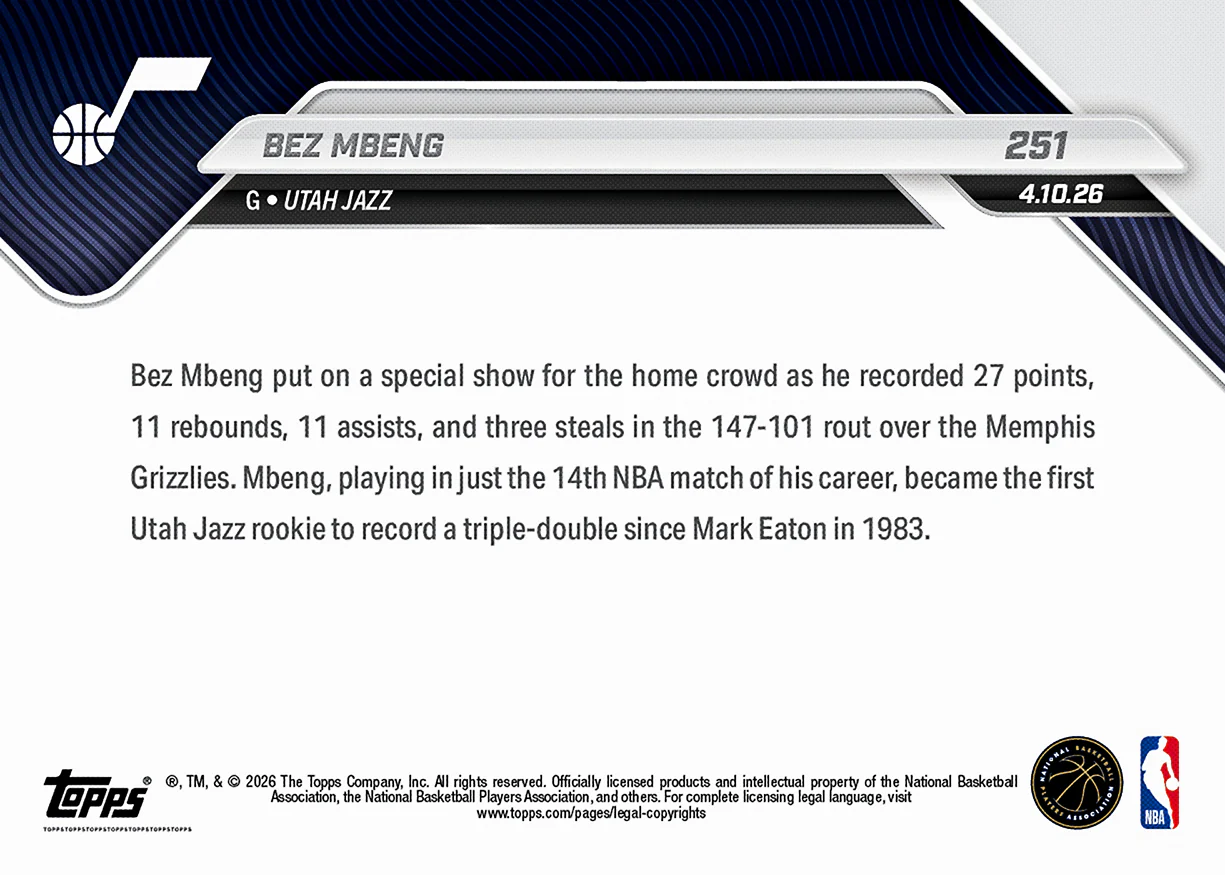 Bez Mbeng - 2025-26 NBA Topps NOW® - Card 251