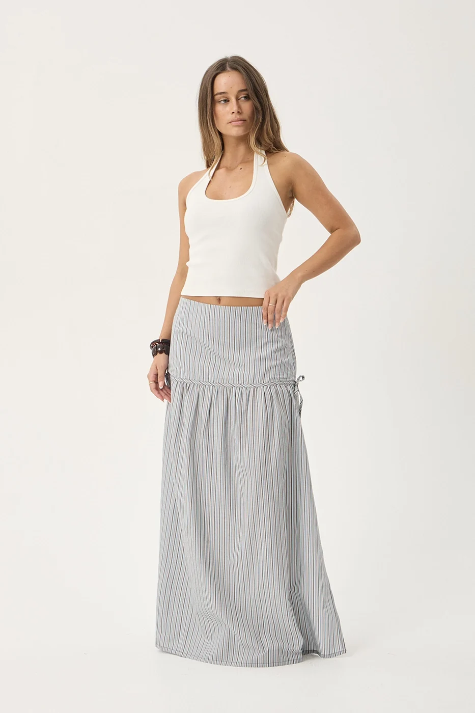 AFENDS Womens Nadia - Maxi Skirt - Coffee / Blue Stripe