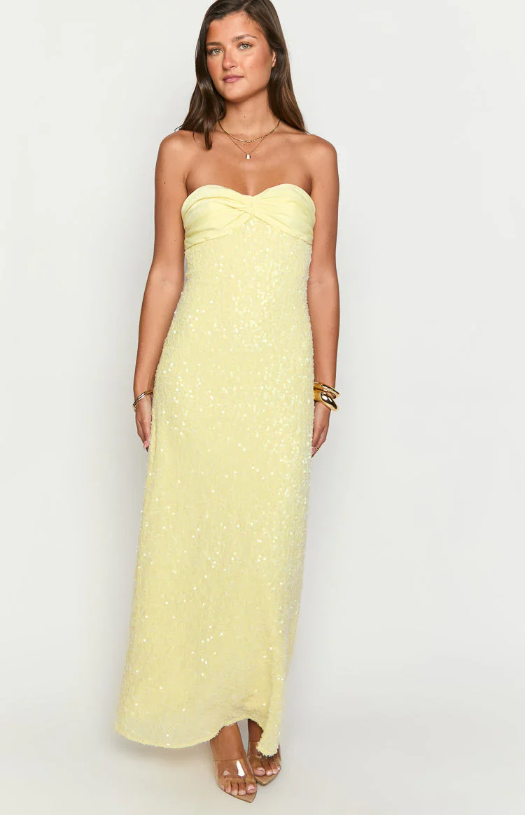 Ashley Yellow Sequin Strapless Maxi Dress