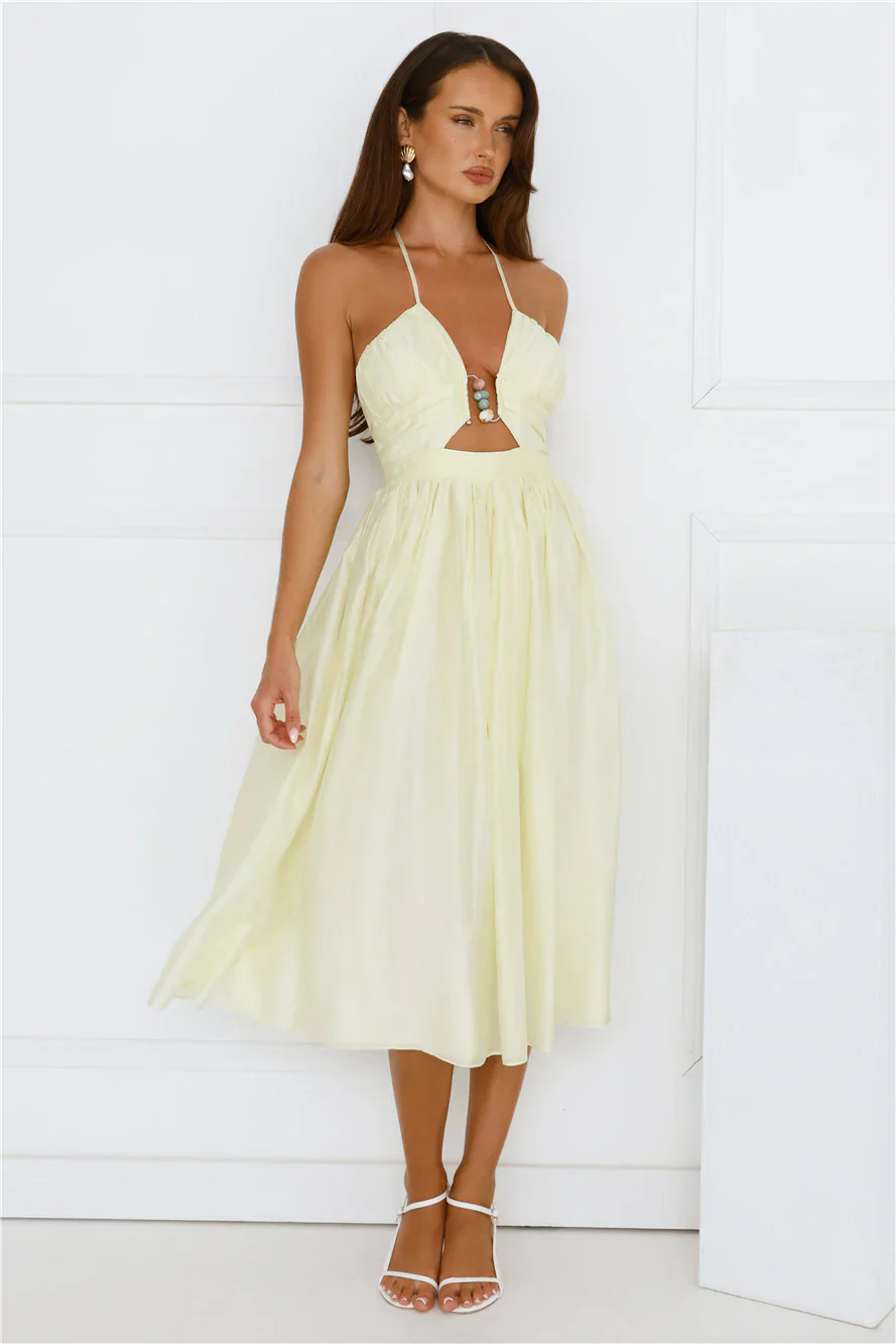 Seabreeze Dreamer Halter Midi Dress Yellow