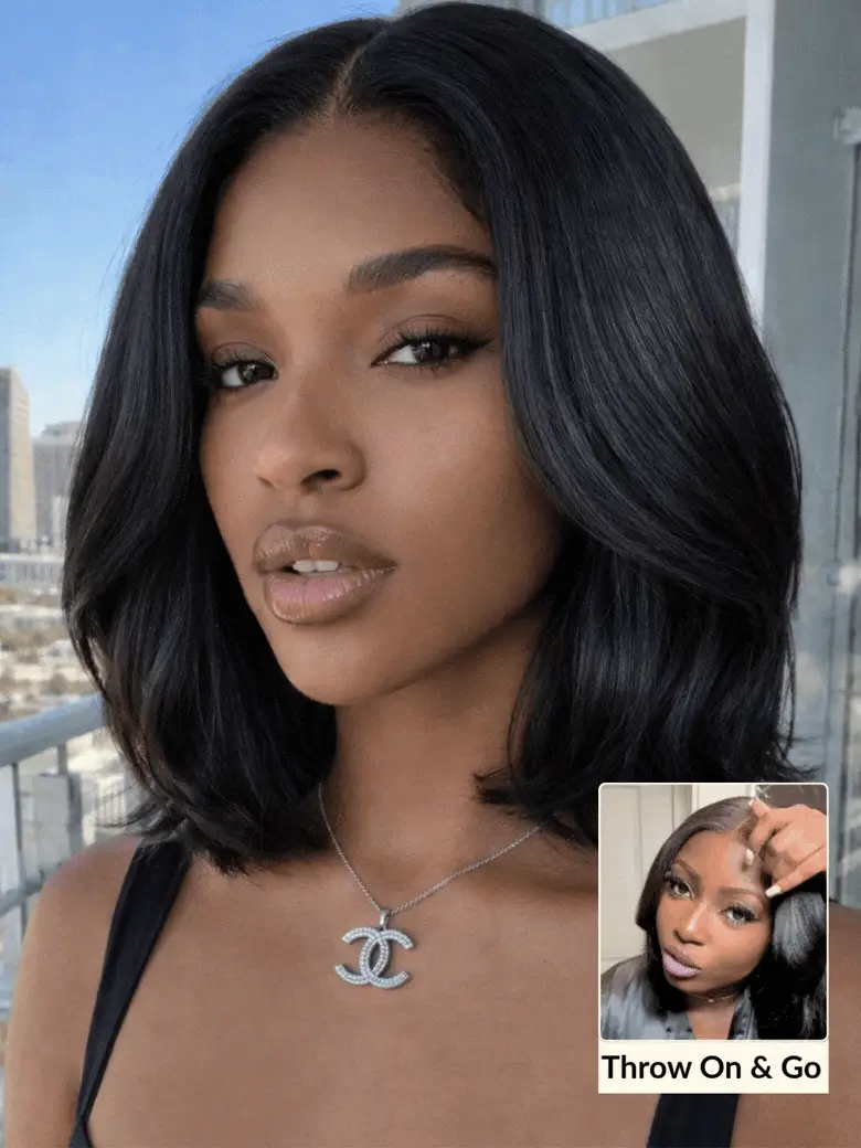 Flash Sale Sunber Blunt Cut Light Yaki Straight 7x5 Pre-Cut Lace Bye Bye Knots Glueless Bob Wig Pre-plucked