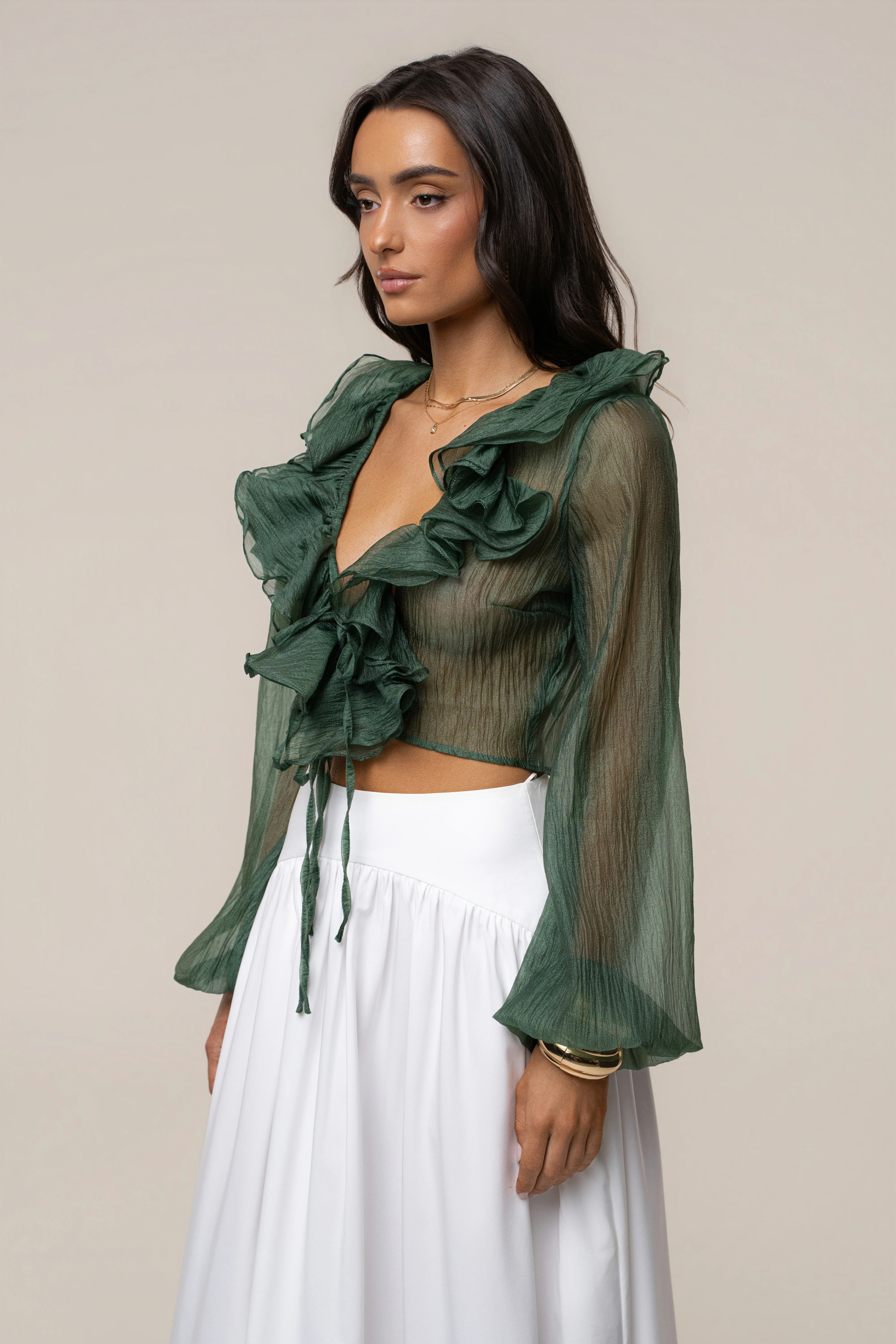 Green Delilah Ruffled Top