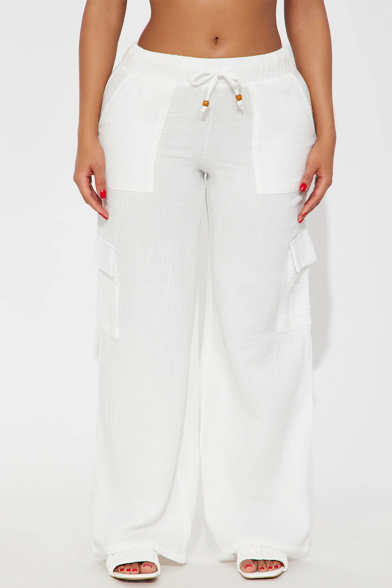 Keep It Simple Gauze Cover Up Cargo Pants - White