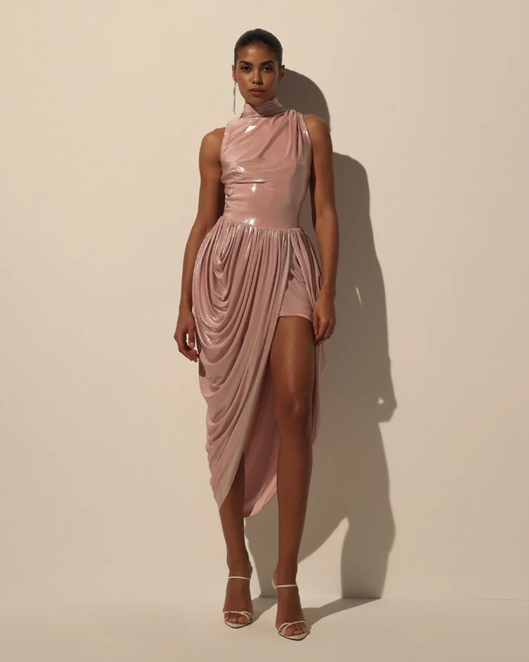 Dress with Halter Neck and Wet Effect