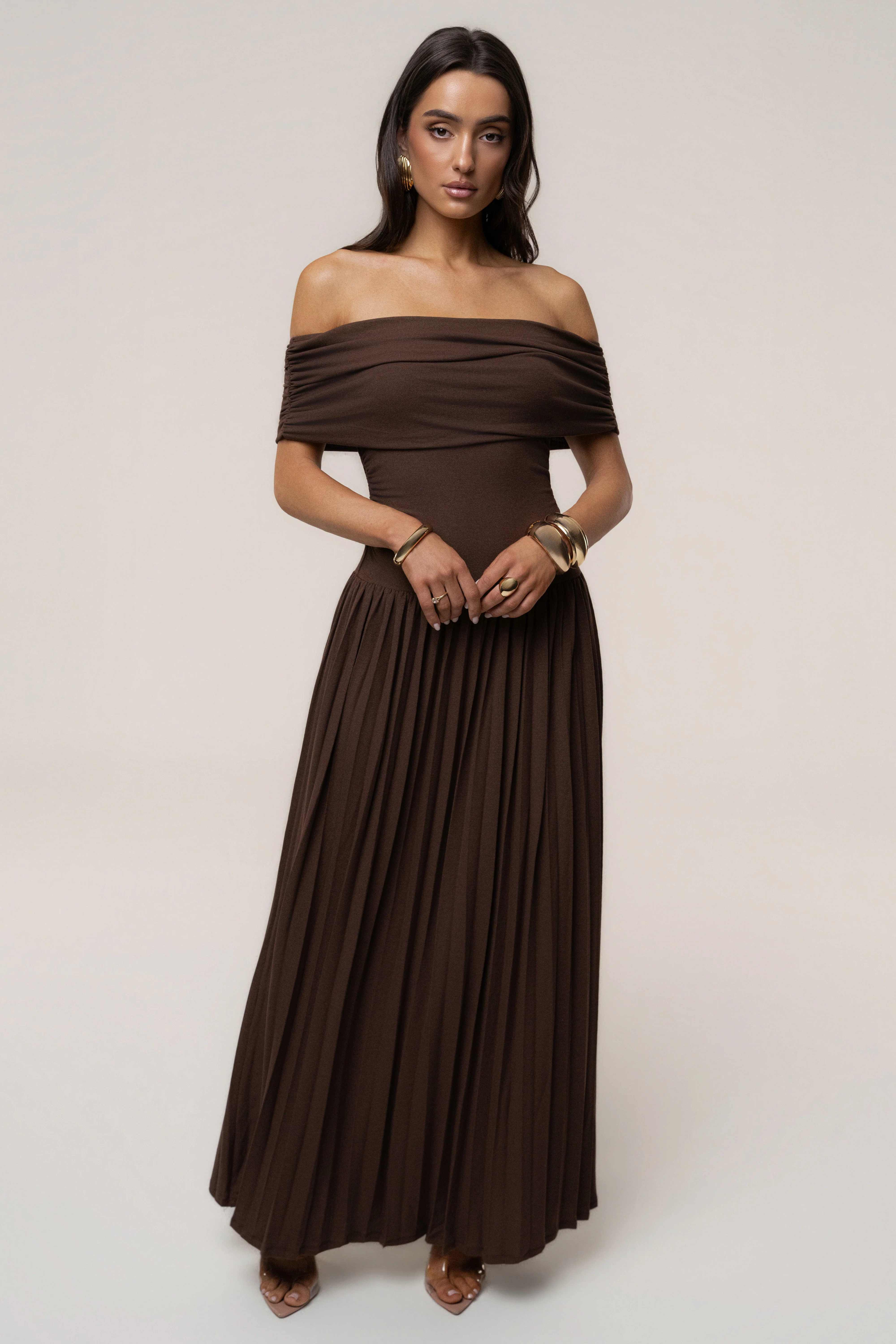 Brown Infinite Pleated Maxi Dress