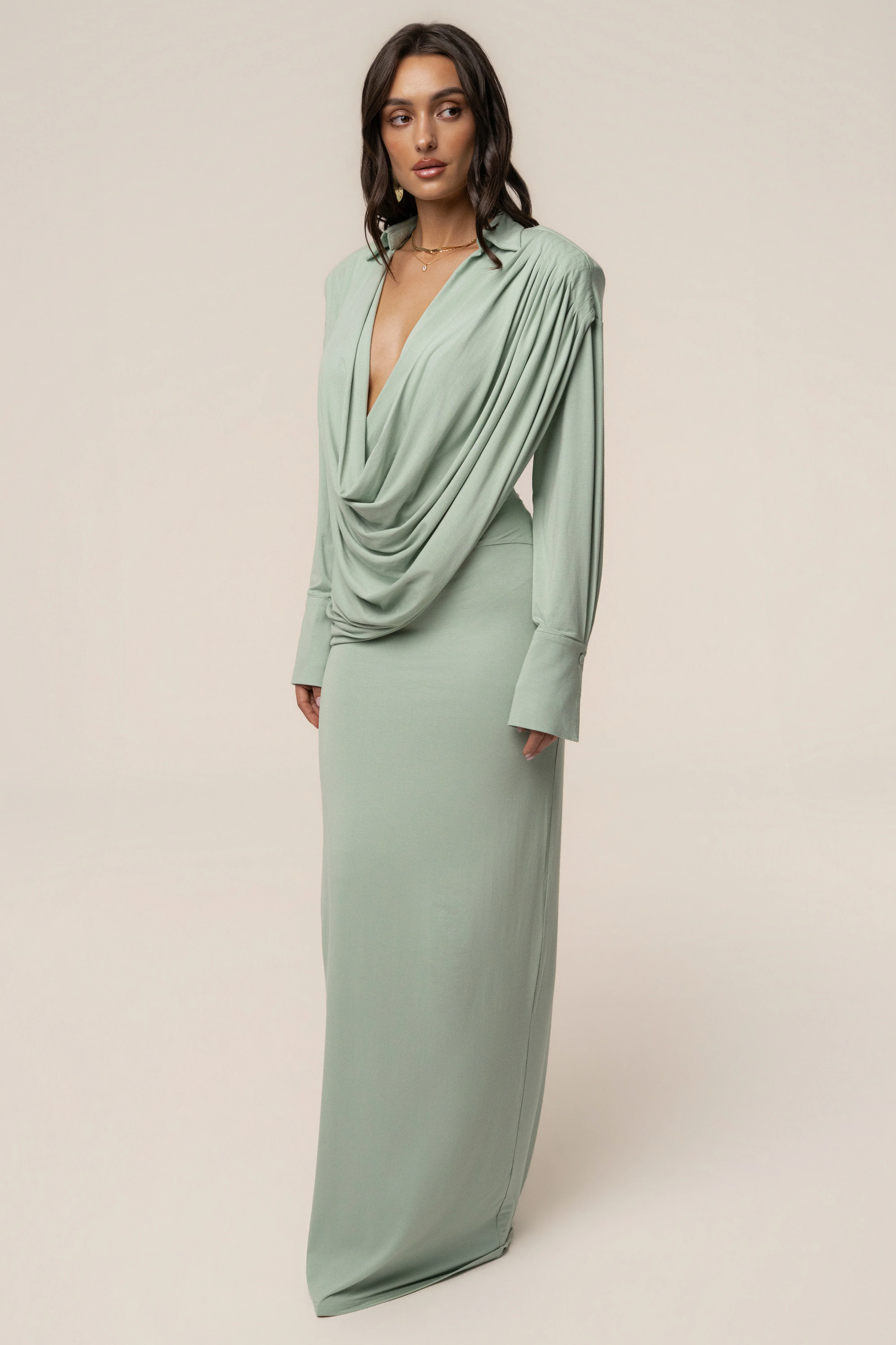Mint Poise Draped Maxi Dress