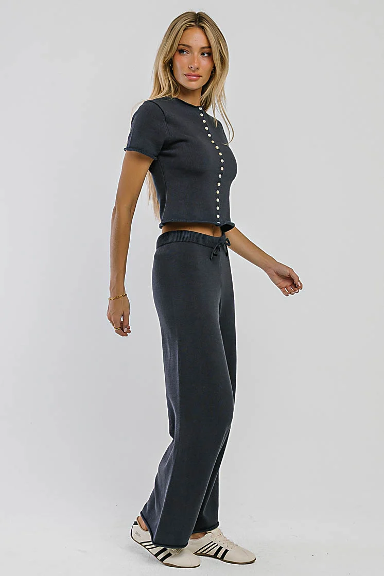 Jaxie Button Up Sweater Tee in Navy