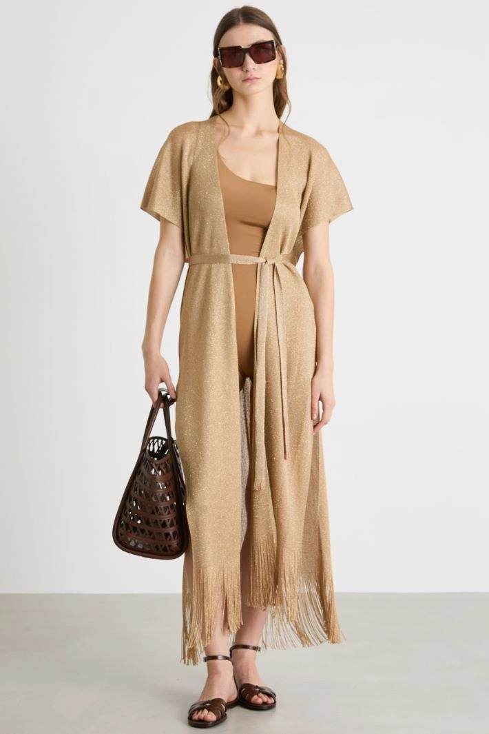 Fringed knit gilet - CAMEL GOLD