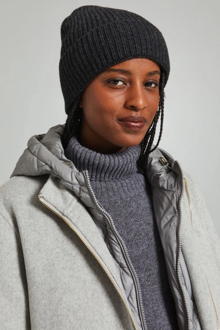 Turn-up beanie hat - ANTHRACITE