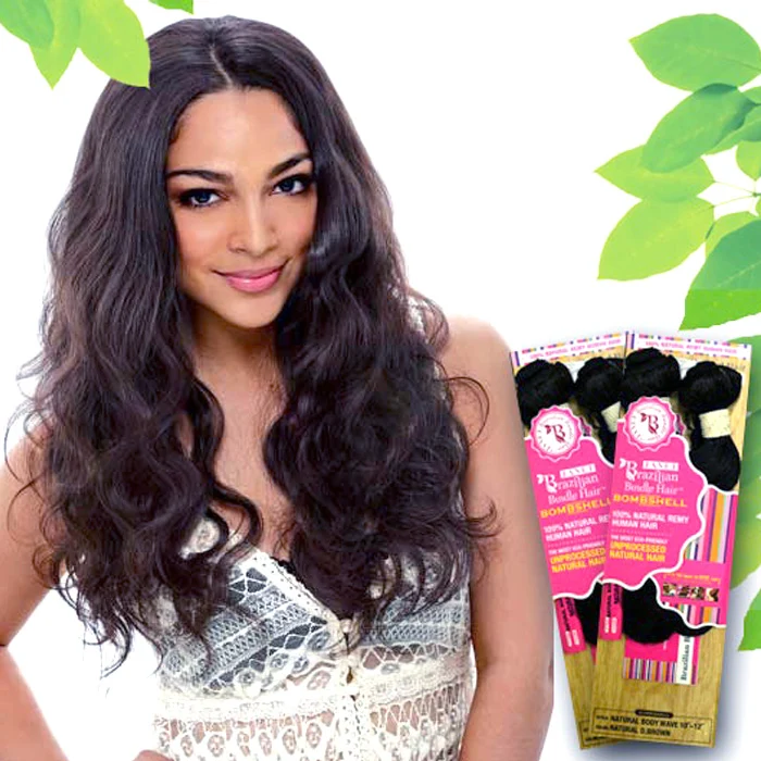 Janet Collection Bombshell Brazilian Bundle 100% Remy Human Hair Weaves - NATURAL BODY WAVE 14-20
