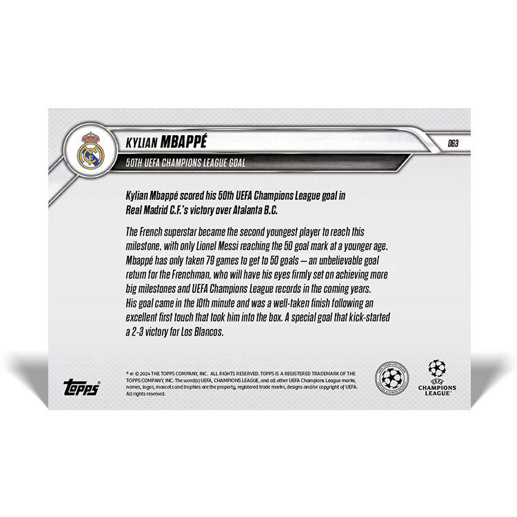 Kylian Mbappé - 50th UEFA Champions League goal - 24/25 UCC Topps NOW® Card 63