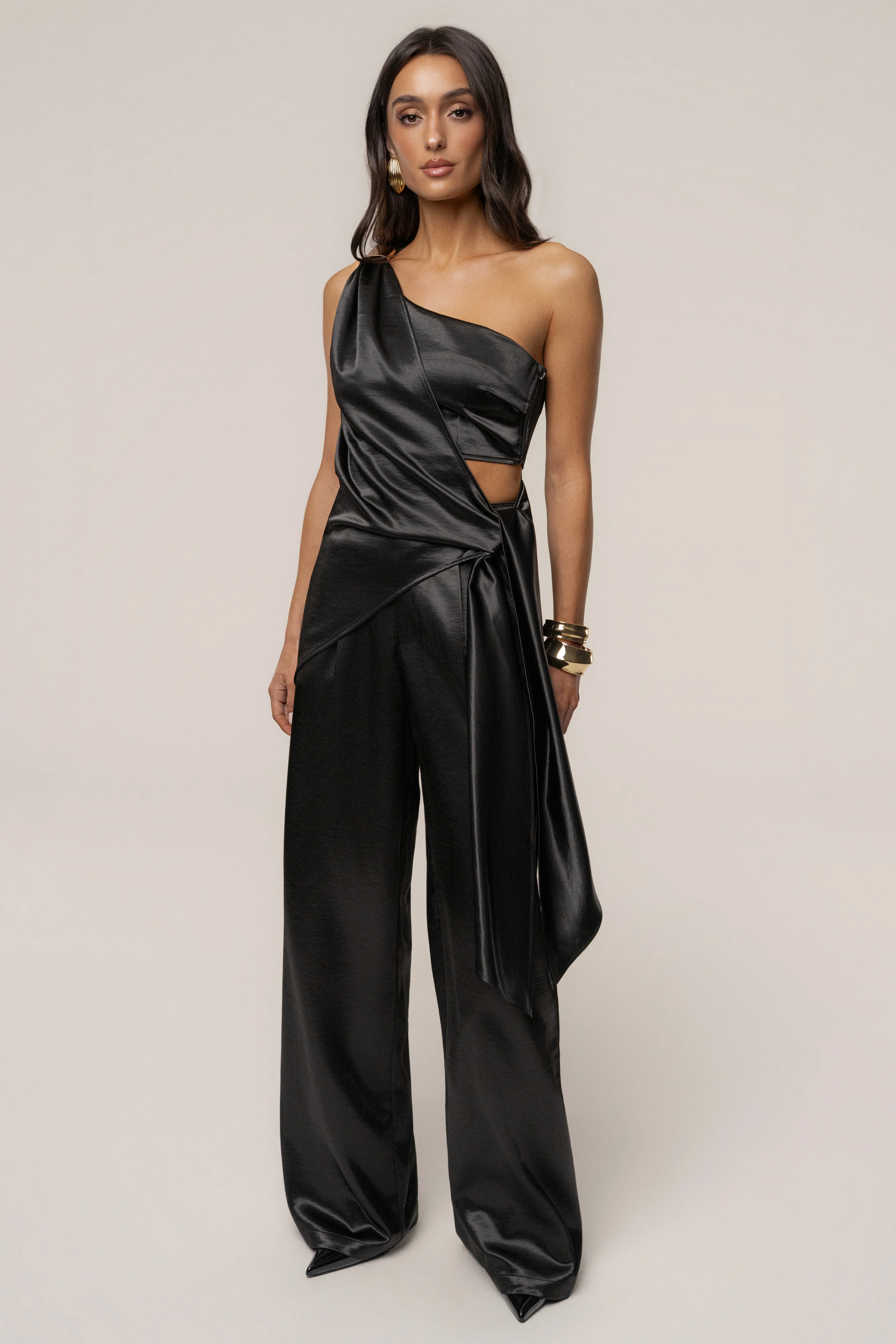 Black Thea Satin Pants