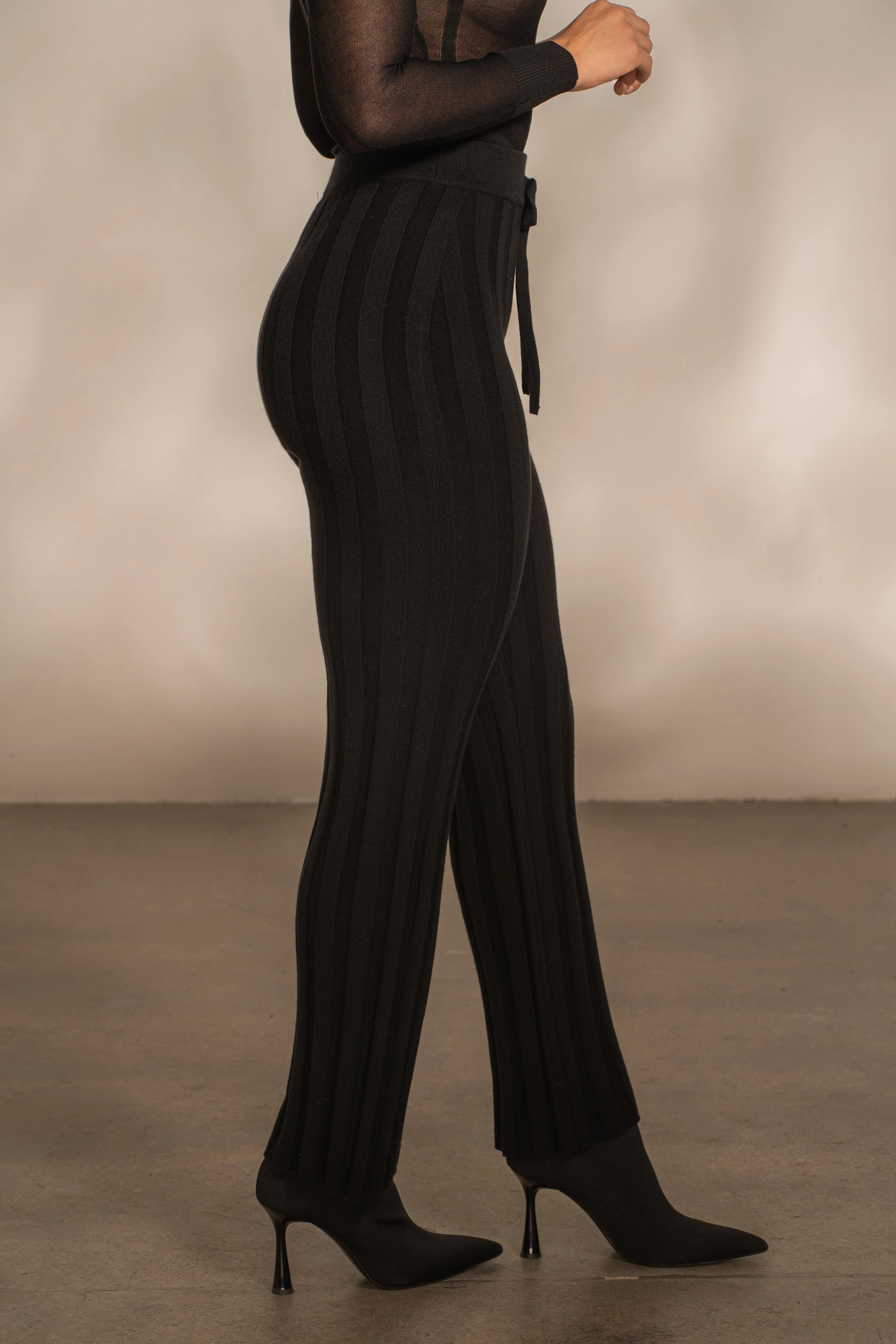 Black Darcey Ribbed Pants