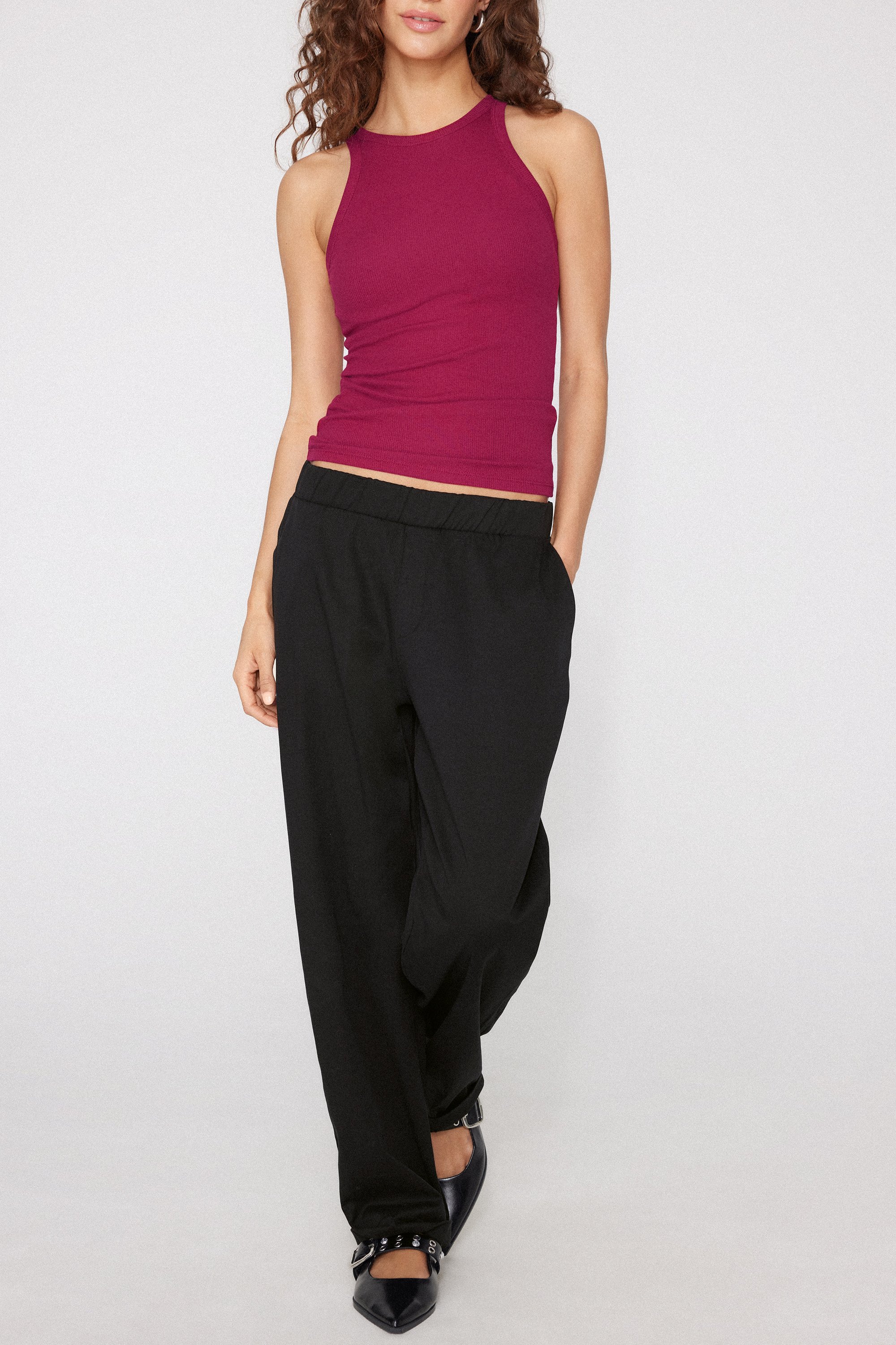 Ribbed Cotton Racerback Vest Top with Integrated Cups