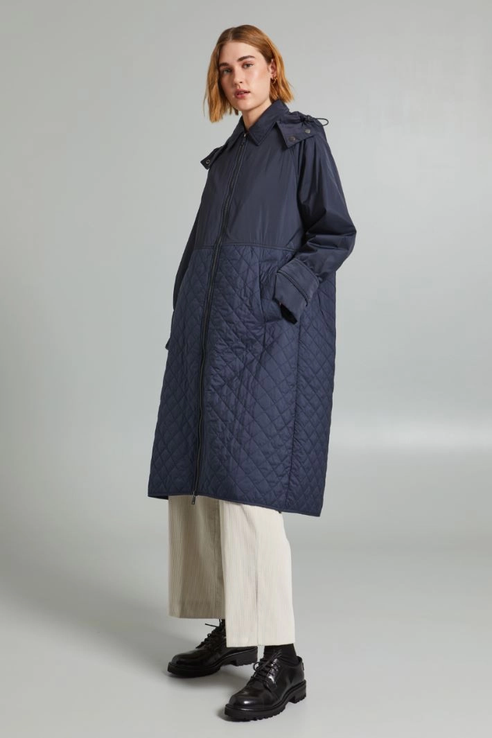 Long padded coat with belt - BLUE