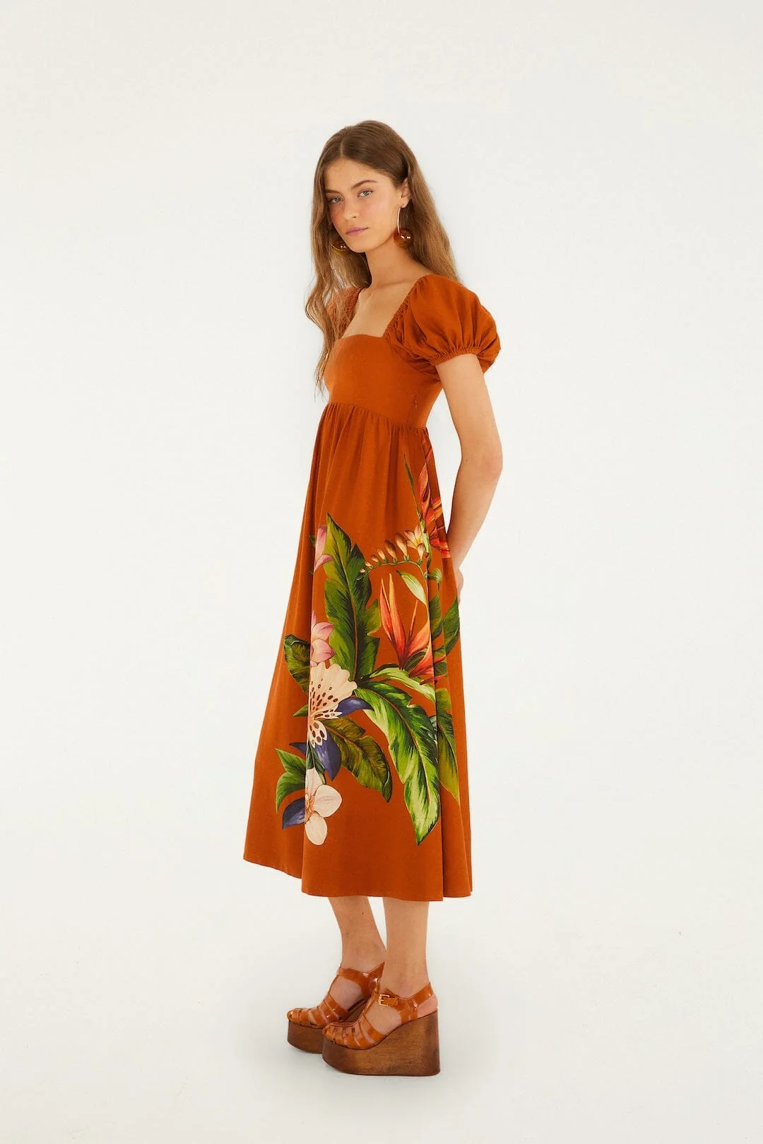 Brown Hilo Arrangment Midi Dress