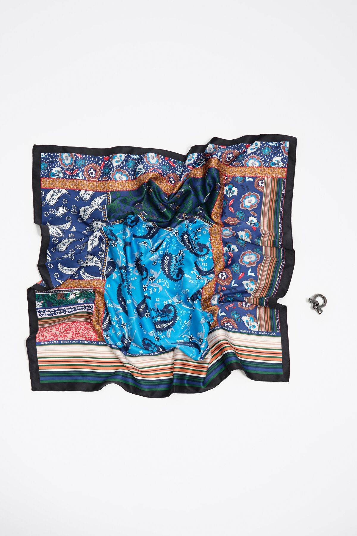 Blue patchwork paisley and flowers scarf charm