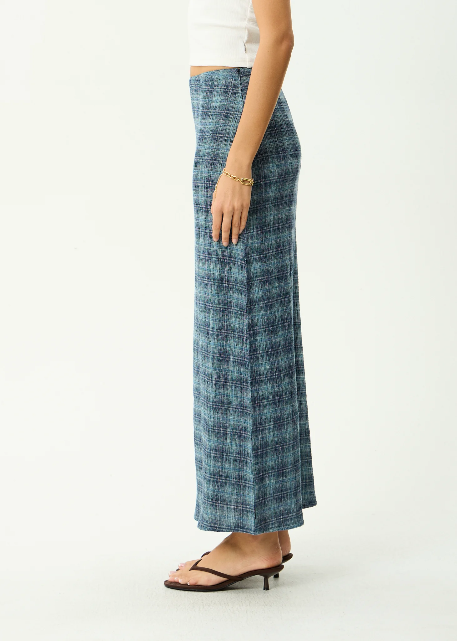 AFENDS Womens Lita - Seersucker Maxi Skirt - Position Navy Check