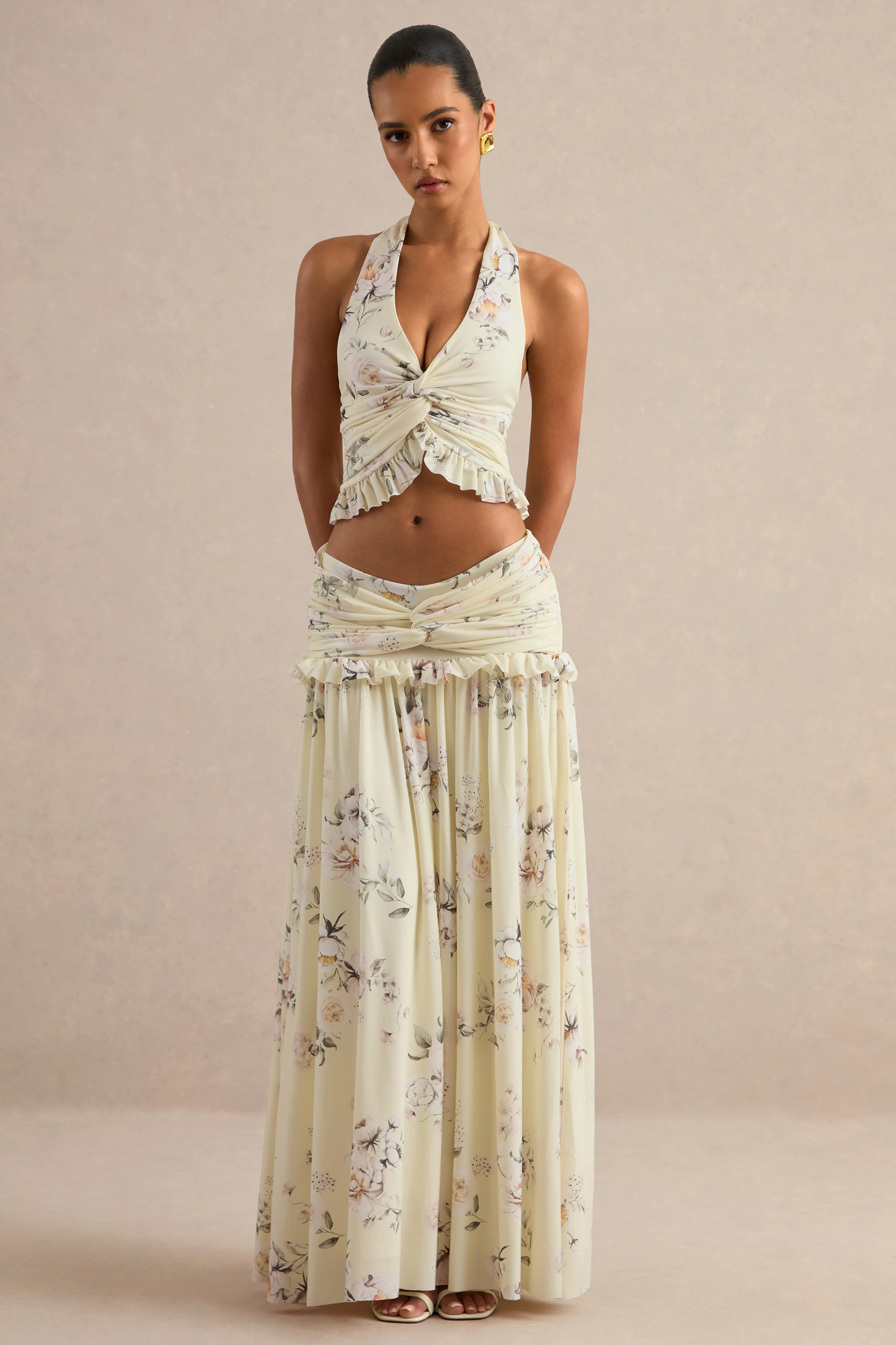 Clovia | Yellow Floral Print Maxi Skirt
