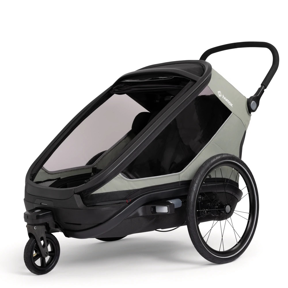 Hamax Outback Next Bike Trailer for 2 Kids - Incl. Drawbar and Stroller Wheel - green/black