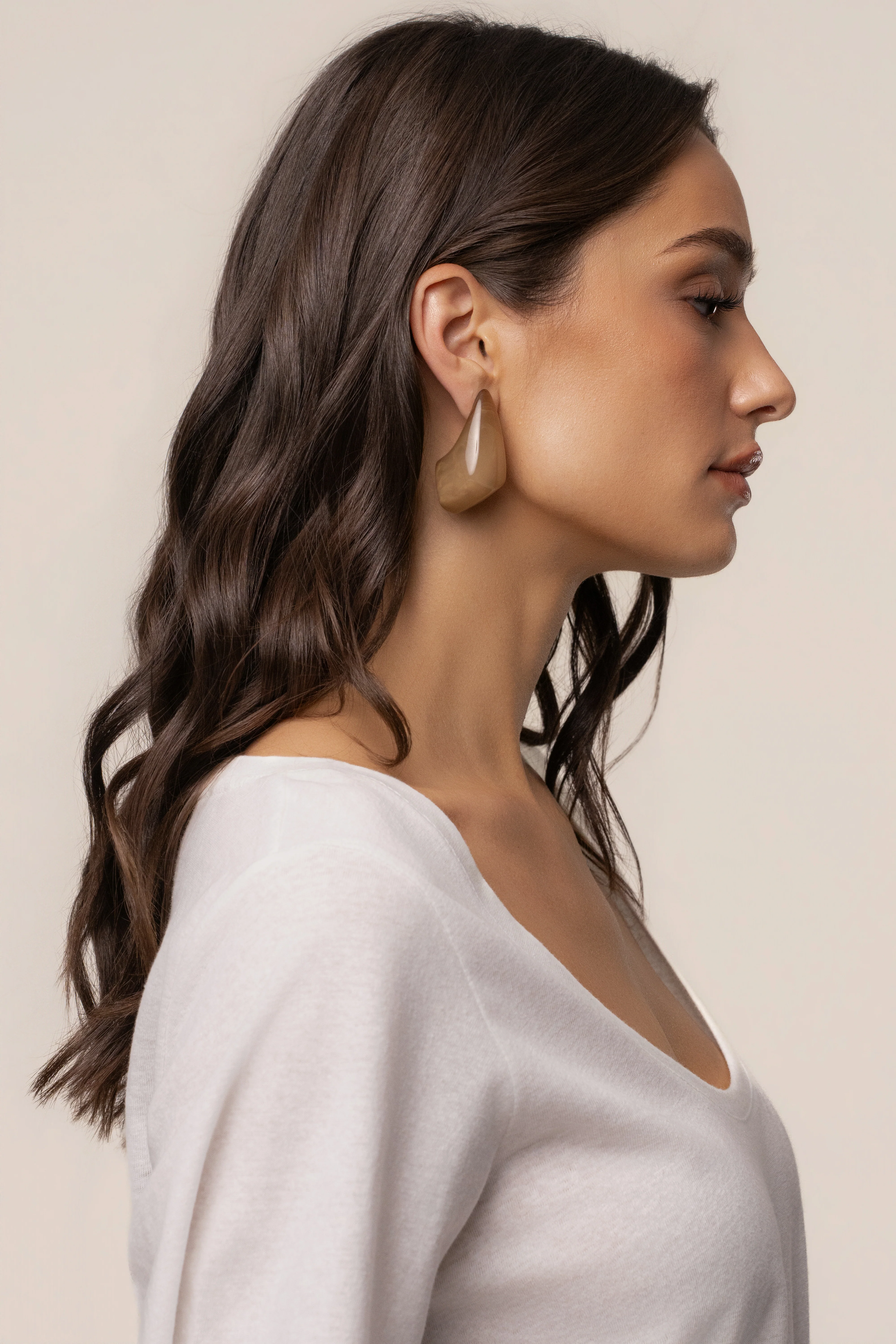 Beige Sculpt Resin Earrings
