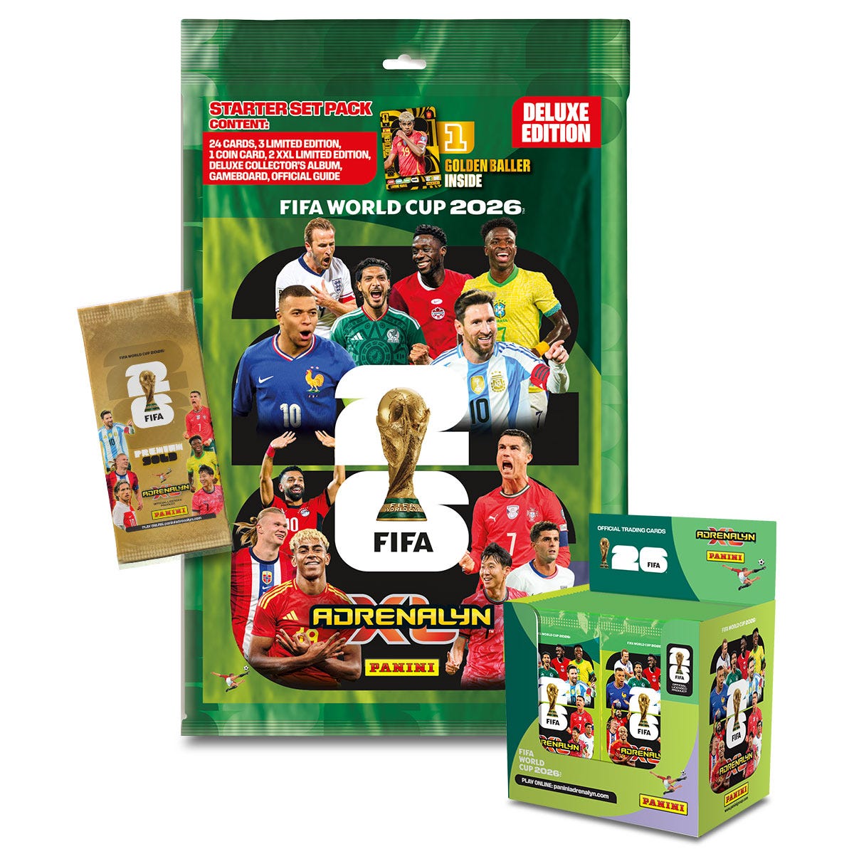 FIFA World Cup 2026™ Adrenalyn XL™ Official Trading Card Game - Box of 50 Packets plus Premium gold packet and Deluxe Starterpack