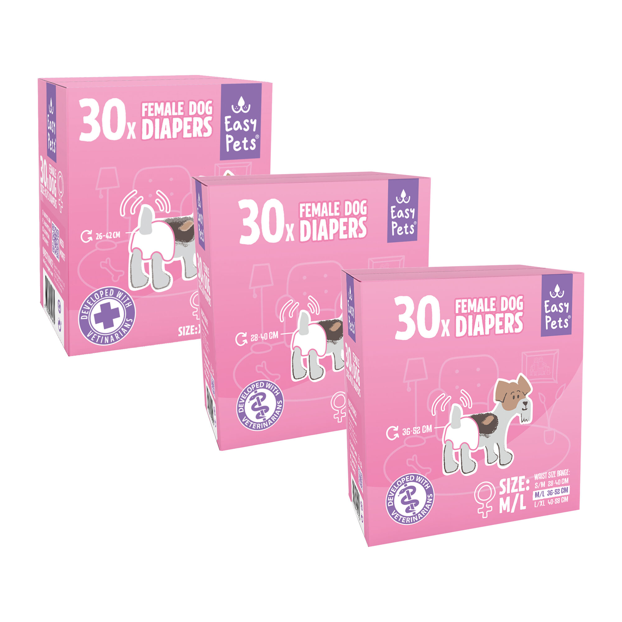 EasyPets Female Dog Diapers - XS/S - 100 pcs