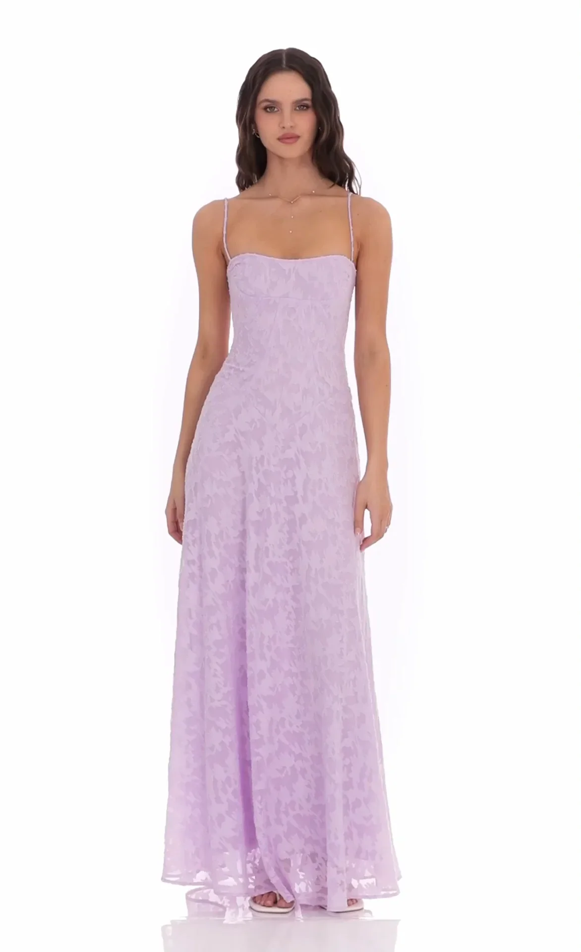 Burnout Lace-Up Maxi Dress in Lavender
