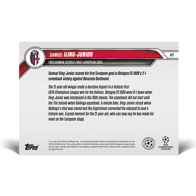 Samuel Iling-Junior - Englishman scores first European goal - 24/25 UCL Topps NOW® Card 77
