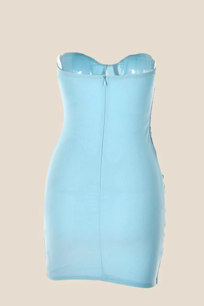 Sweetheart Blue Ruched Bodycon Short Dress