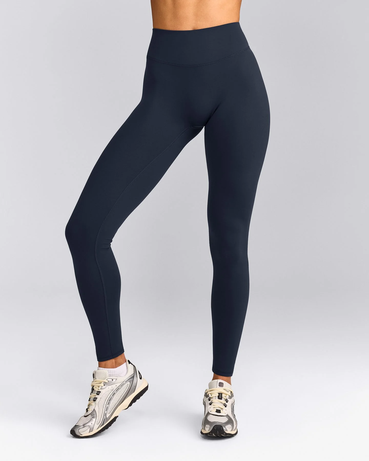 SoftMotion™ High Waisted Leggings with Grey Logo | True Blue