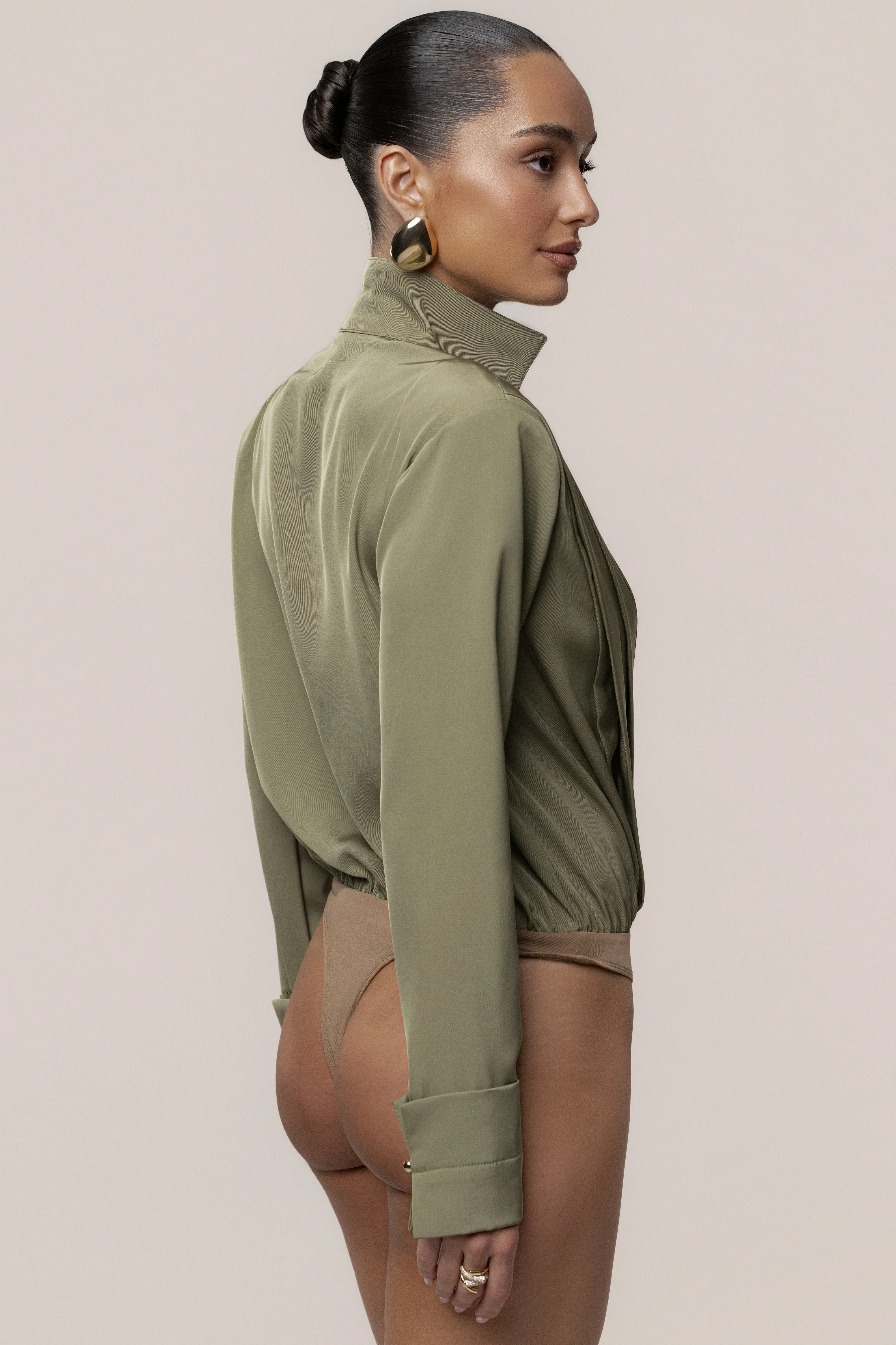 Olive Visionary Pleated Bodysuit
