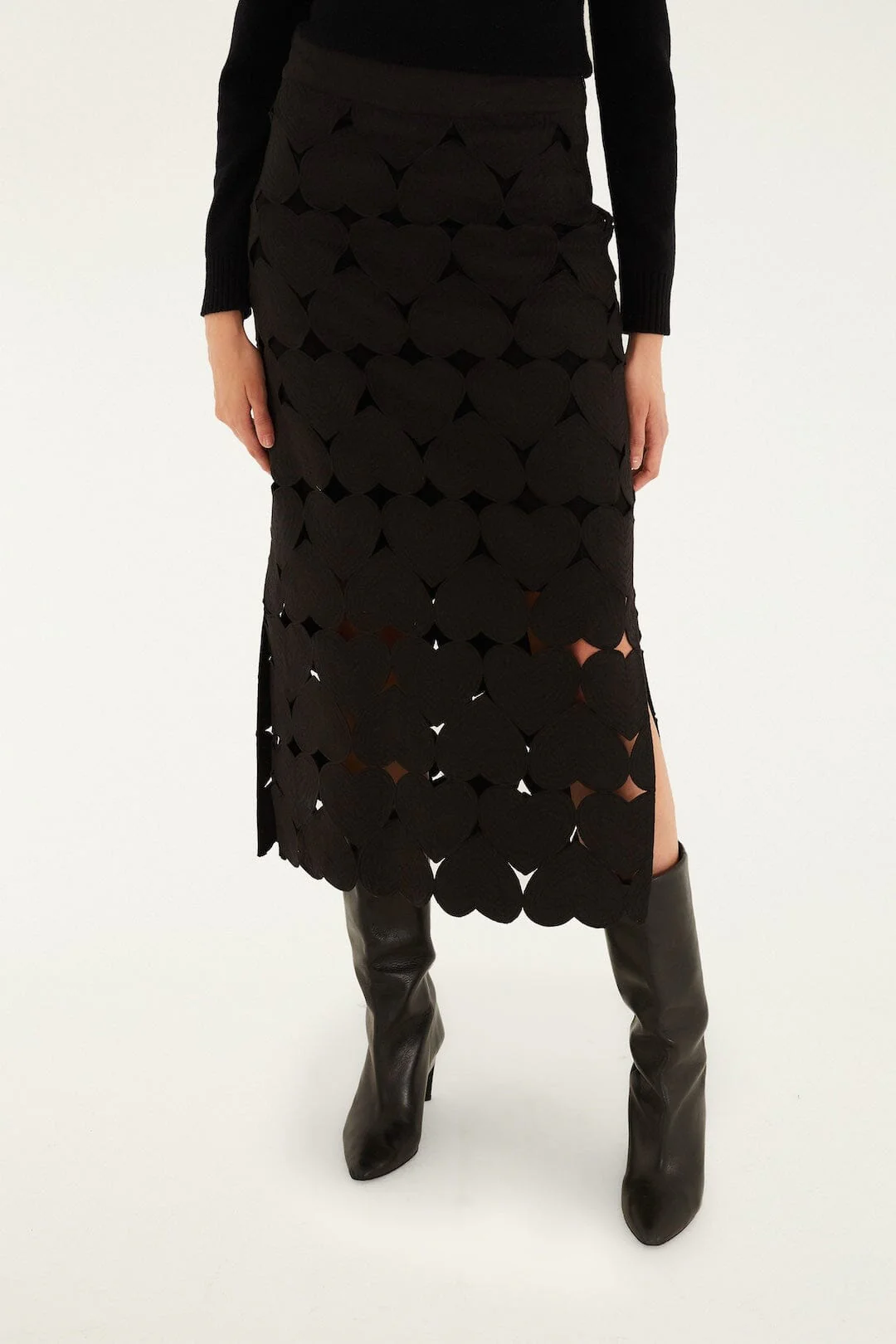 Black Hearts Midi Skirt