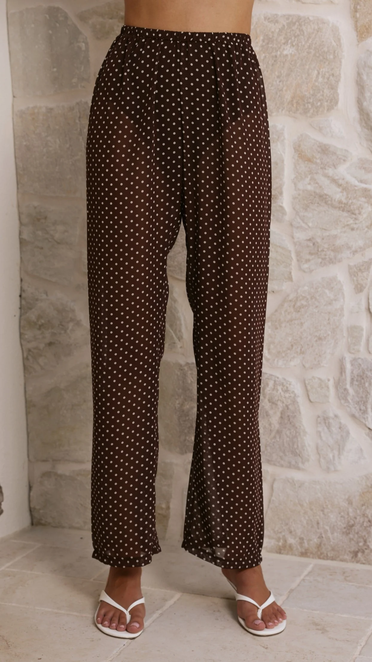 Reda Semi Sheer Pants - Chocolate/White Spot