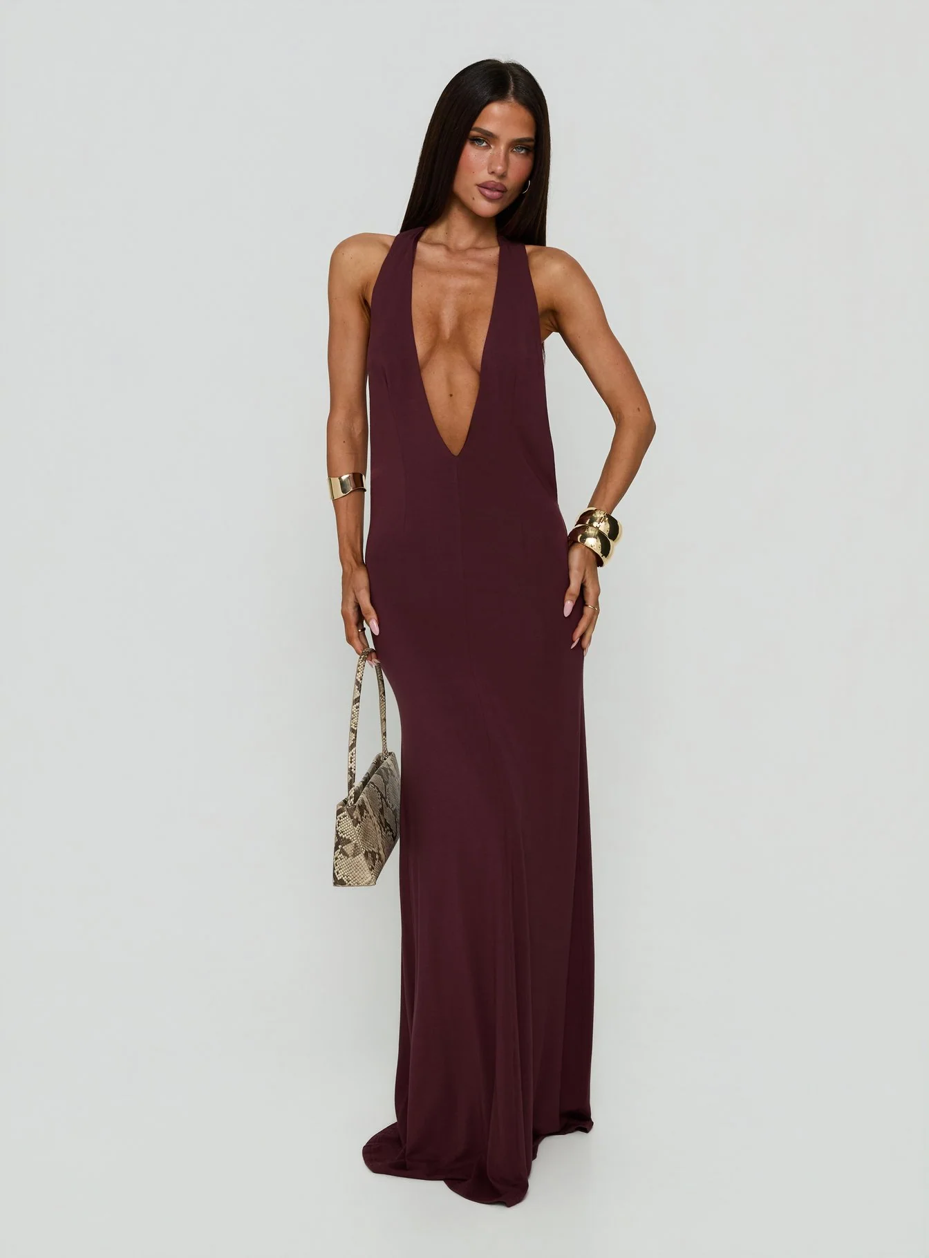 Think About Me Plunge Neck Racerback Maxi Dress Plum