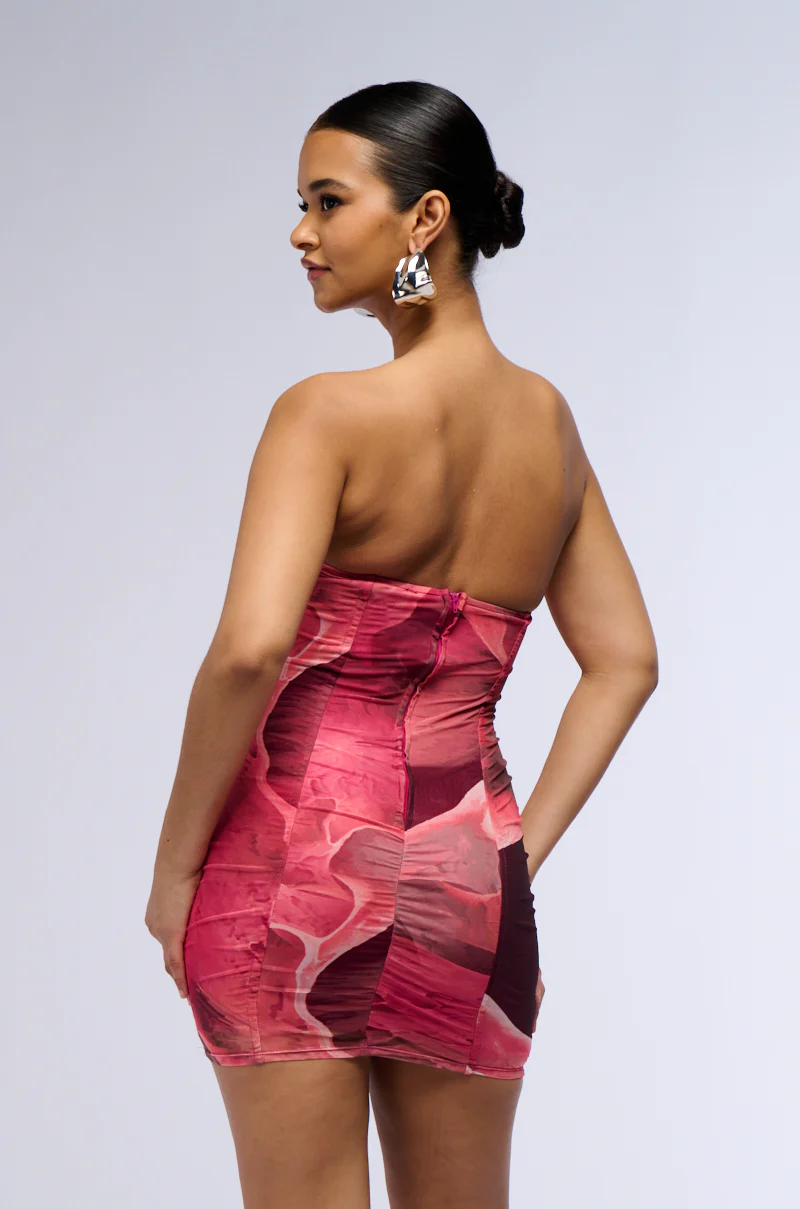 Fire Sign Strapless Mesh Mini Dress
